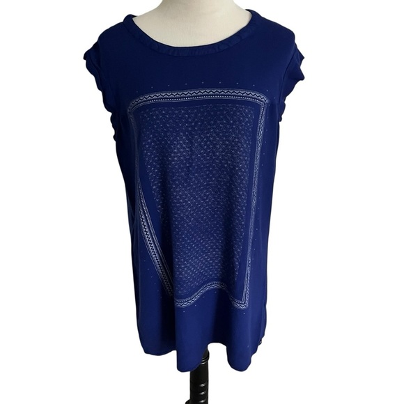 ROXY Large Blue Purple Short Sleeve Tee Square White Design - Picture 1 of 10